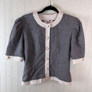 Caron Petite Chicago Vintage button up Blouse size 10 Black‎ & White houndstooth